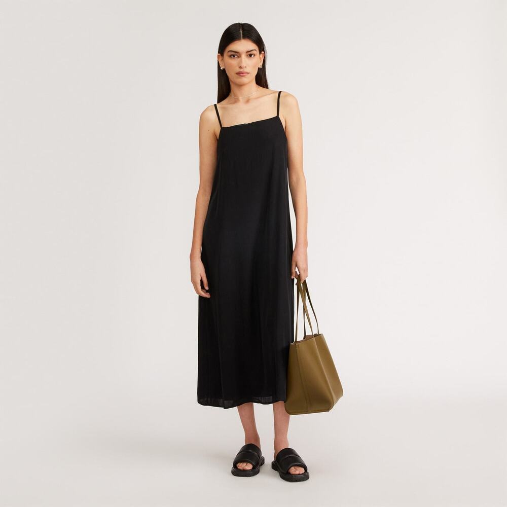 Everlane The Satin Square-Neck Slip Dress Black Base - Size 2